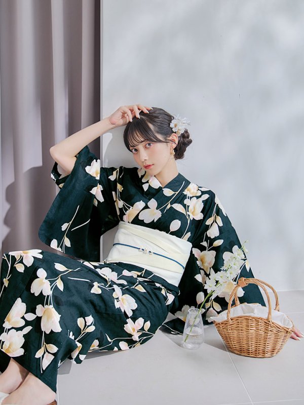 画像16: 【即日発送】花薫る深緑浴衣【浴衣３点セット 浴衣/帯/下駄】[YMT] (16)
