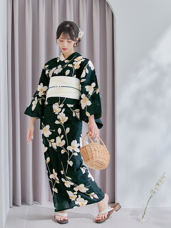 画像17: 【即日発送】花薫る深緑浴衣【浴衣３点セット 浴衣/帯/下駄】[YMT] (17)