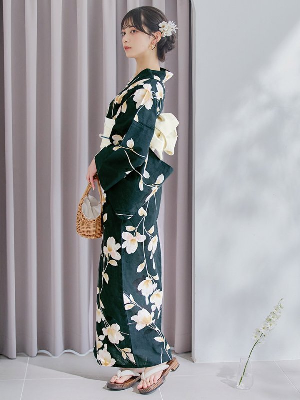 画像2: 【即日発送】花薫る深緑浴衣【浴衣３点セット 浴衣/帯/下駄】[YMT] (2)