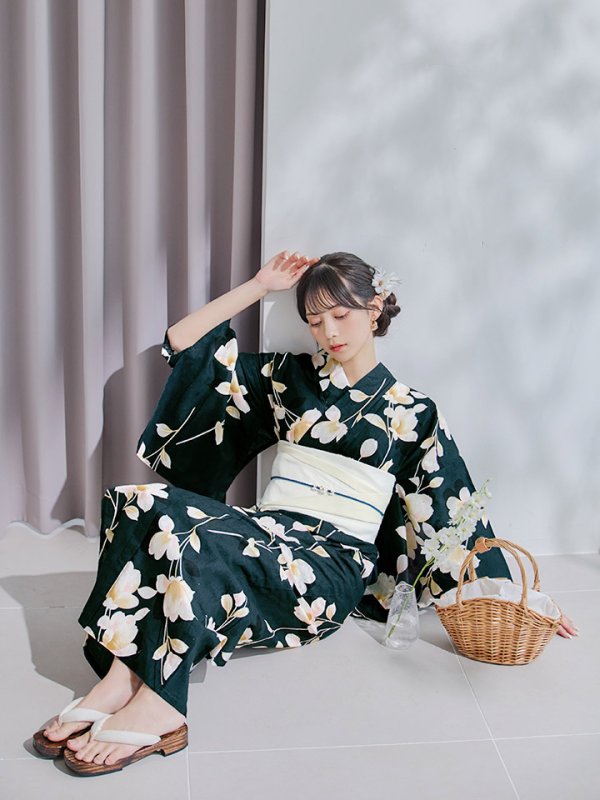 画像6: 【即日発送】花薫る深緑浴衣【浴衣３点セット 浴衣/帯/下駄】[YMT] (6)