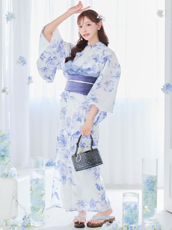 画像31: 【即日発送】モダンフラワー大人エレガント浴衣【浴衣３点セット 浴衣/帯/下駄】[OF04] (31)