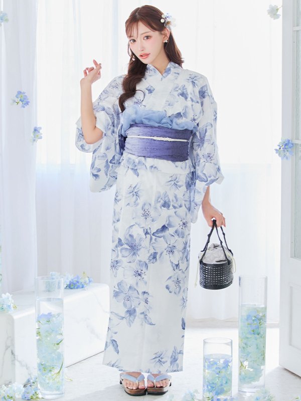 画像32: 【即日発送】モダンフラワー大人エレガント浴衣【浴衣３点セット 浴衣/帯/下駄】[OF04] (32)