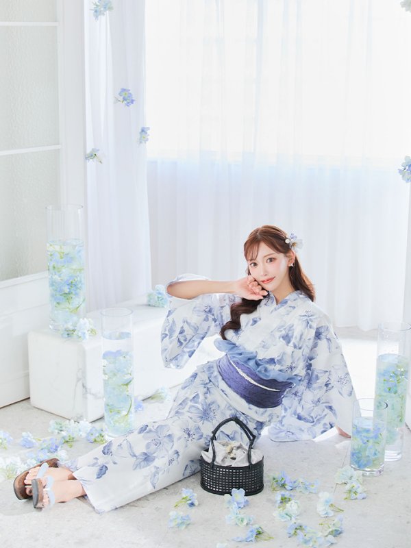 画像14: 【即日発送】モダンフラワー大人エレガント浴衣【浴衣３点セット 浴衣/帯/下駄】[OF04] (14)