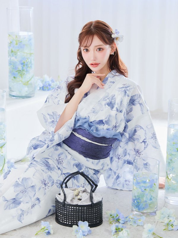 画像24: 【即日発送】モダンフラワー大人エレガント浴衣【浴衣３点セット 浴衣/帯/下駄】[OF04] (24)