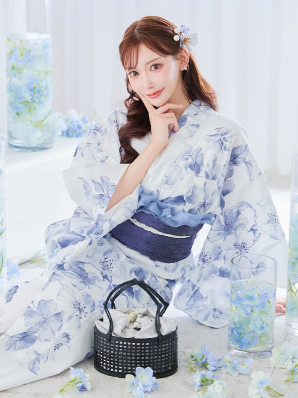 画像26: モダンフラワー大人エレガント浴衣【浴衣３点セット 浴衣/帯/下駄】[OF04] (26)