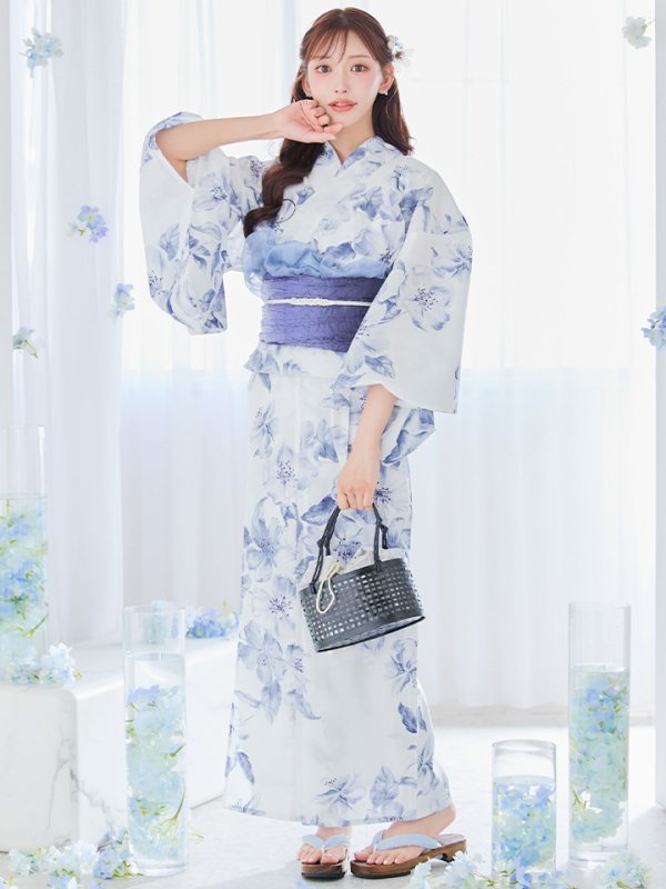 画像33: 【即日発送】モダンフラワー大人エレガント浴衣【浴衣３点セット 浴衣/帯/下駄】[OF04] (33)