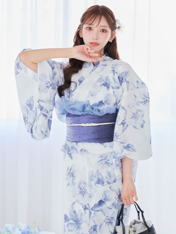 画像30: 【即日発送】モダンフラワー大人エレガント浴衣【浴衣３点セット 浴衣/帯/下駄】[OF04] (30)