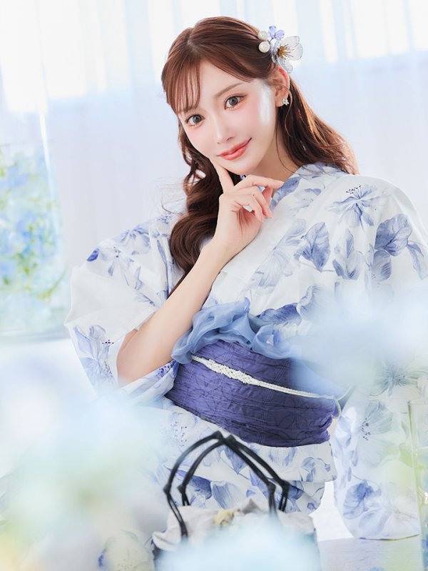 画像7: 【即日発送】モダンフラワー大人エレガント浴衣【浴衣３点セット 浴衣/帯/下駄】[OF04] (7)