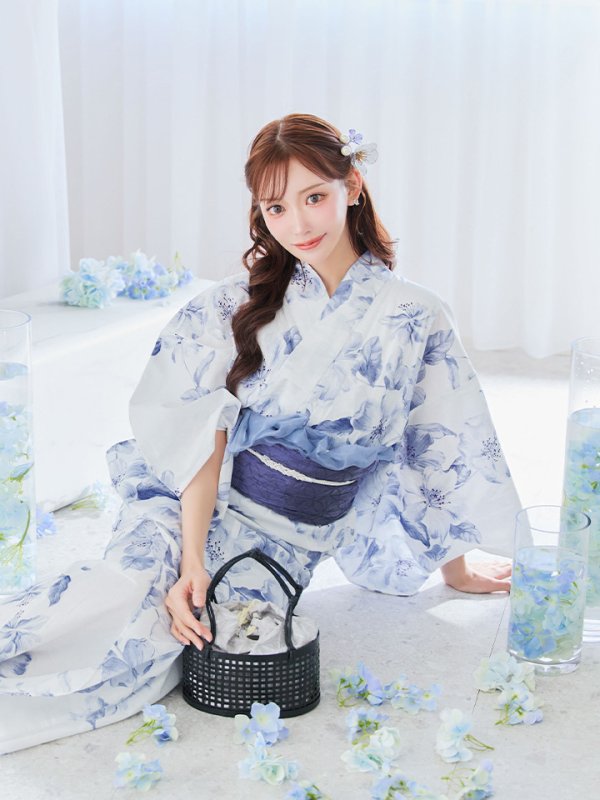 画像25: 【即日発送】モダンフラワー大人エレガント浴衣【浴衣３点セット 浴衣/帯/下駄】[OF04] (25)