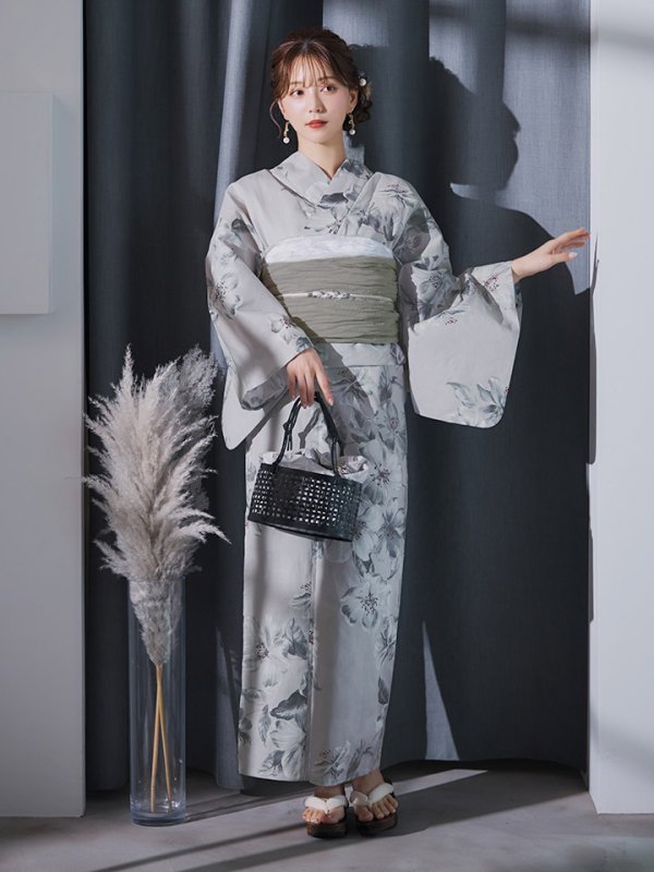 画像6: 【即日発送】クラシカルフラワー大人モード浴衣【浴衣３点セット 浴衣/帯/下駄】[YMT] (6)