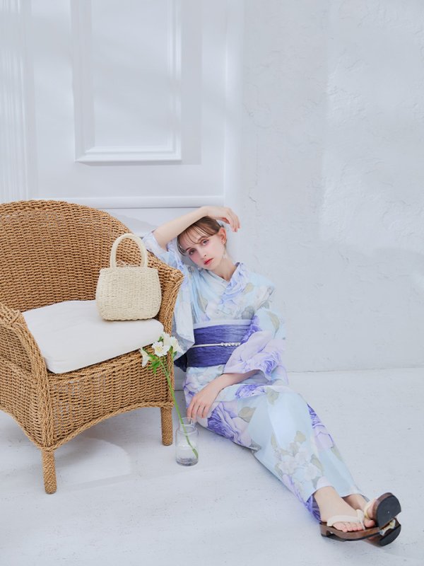 画像34: 【即日発送】アンティークブルーローズ浴衣【浴衣３点セット 浴衣/帯/下駄】[YMT] (34)