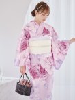 画像2: アンティーク薔薇浴衣【浴衣３点セット 浴衣/帯/下駄】OBI-siwa-200-kj-13-OW / HIMO-900-yn-5-IV / HEKO-800-sb-5-W / YA-1079-kj-8-W / GETA-01-kj-7-P / [YMT] (2)