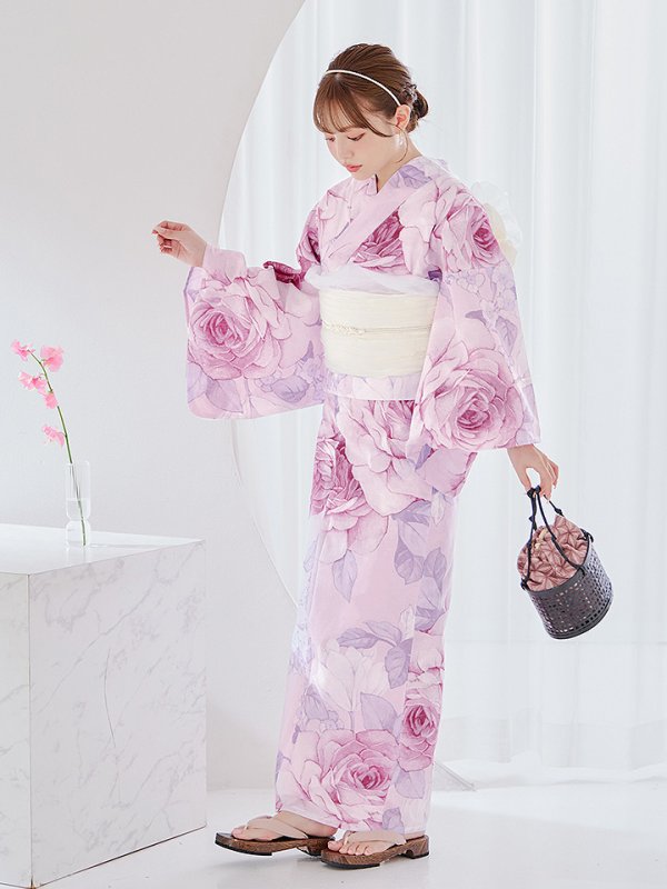 画像7: 【即日発送】アンティーク薔薇浴衣【浴衣３点セット 浴衣/帯/下駄】[YMT] (7)