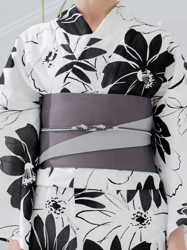 画像41: 【即日発送】モノトーンフラワーレトロモダン浴衣【浴衣３点セット 浴衣/帯/下駄】[YMT] (41)