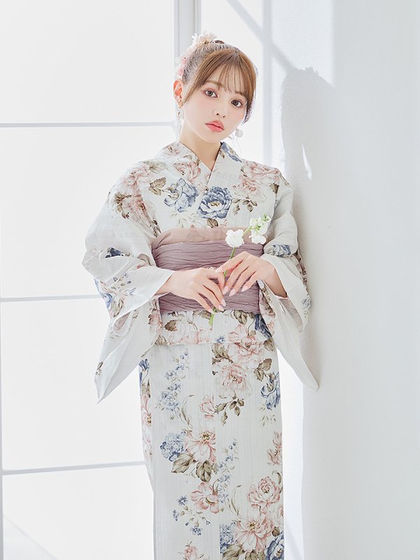 画像11: 【即日発送】フローラルピンクブルー浴衣【浴衣３点セット 浴衣/帯/下駄】[YMT] (11)