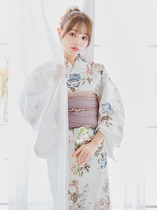 画像13: 【即日発送】フローラルピンクブルー浴衣【浴衣３点セット 浴衣/帯/下駄】[YMT] (13)