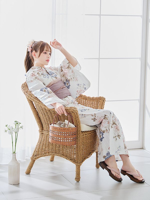 画像15: 【即日発送】フローラルピンクブルー浴衣【浴衣３点セット 浴衣/帯/下駄】[YMT] (15)