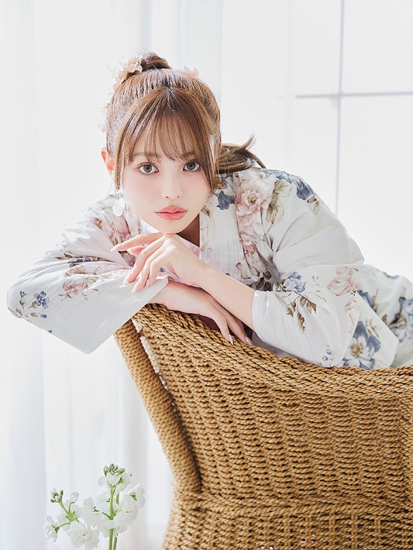 画像20: 【即日発送】フローラルピンクブルー浴衣【浴衣３点セット 浴衣/帯/下駄】[YMT] (20)