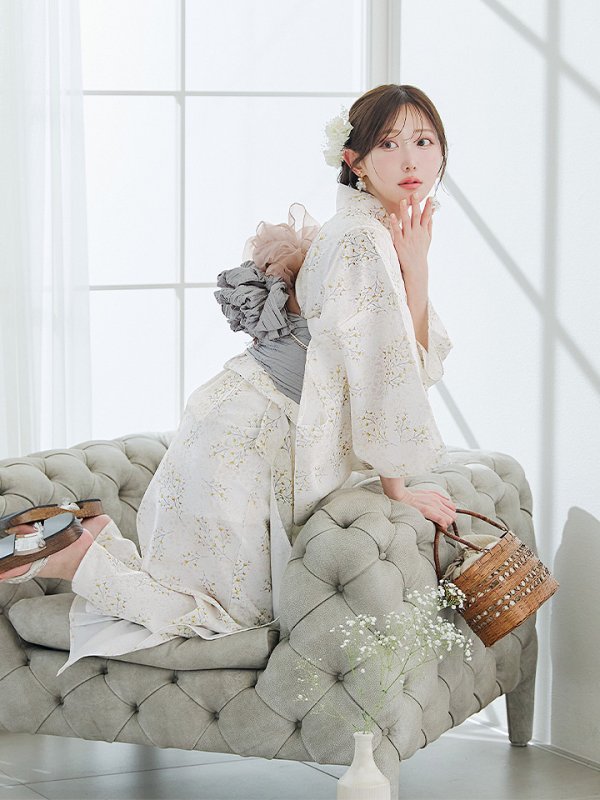 画像12: 【即日発送】草花模様浴衣【浴衣３点セット 浴衣/帯/下駄】[YMT] (12)