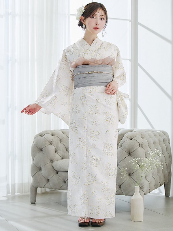 画像4: 【即日発送】草花模様浴衣【浴衣３点セット 浴衣/帯/下駄】[YMT] (4)