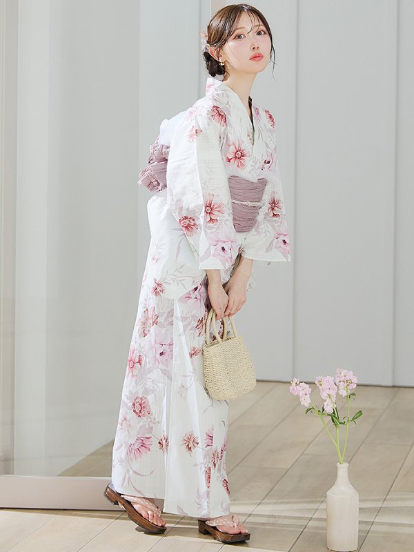 画像3: 【即日発送】アネモネダリア浴衣【浴衣３点セット 浴衣/帯/下駄】[YMT] (3)