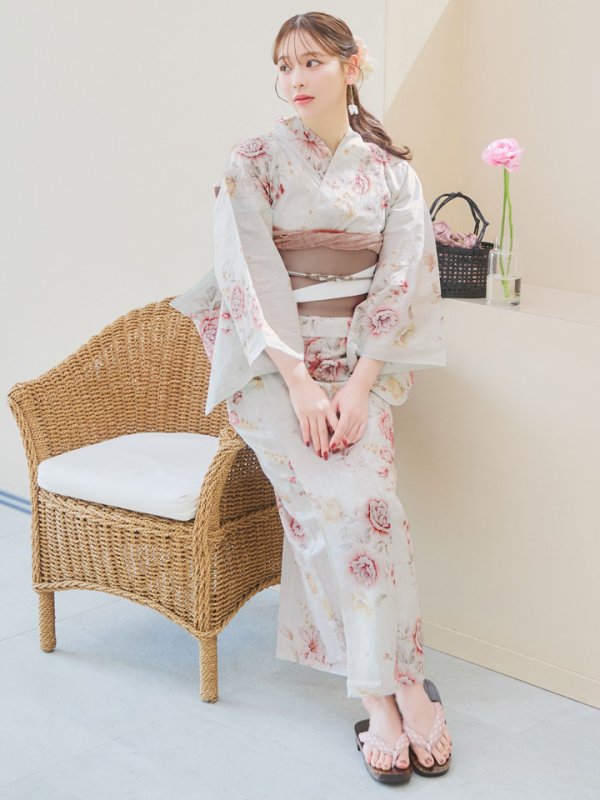 画像2: 【即日発送】赤黄色フラワー浴衣【浴衣３点セット 浴衣/帯/下駄】[YMT] (2)