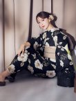 画像11: 【即日発送】ピオニーブラック花柄浴衣【浴衣３点セット 浴衣/帯/下駄】[YMT] (11)