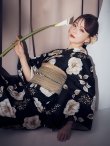 画像13: 【即日発送】ピオニーブラック花柄浴衣【浴衣３点セット 浴衣/帯/下駄】[YMT] (13)