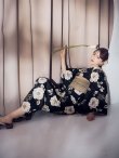 画像14: 【即日発送】ピオニーブラック花柄浴衣【浴衣３点セット 浴衣/帯/下駄】[YMT] (14)