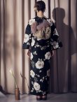 画像15: 【即日発送】ピオニーブラック花柄浴衣【浴衣３点セット 浴衣/帯/下駄】[YMT] (15)