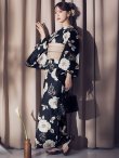 画像3: 【即日発送】ピオニーブラック花柄浴衣【浴衣３点セット 浴衣/帯/下駄】[YMT] (3)