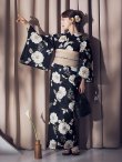 画像6: 【即日発送】ピオニーブラック花柄浴衣【浴衣３点セット 浴衣/帯/下駄】[YMT] (6)