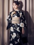 画像7: 【即日発送】ピオニーブラック花柄浴衣【浴衣３点セット 浴衣/帯/下駄】[YMT] (7)