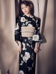 画像8: 【即日発送】ピオニーブラック花柄浴衣【浴衣３点セット 浴衣/帯/下駄】[YMT] (8)