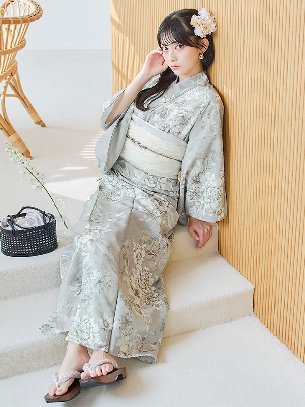 画像10: 【即日発送】クラシカルグレイッシュフラワー浴衣【浴衣３点セット 浴衣/帯/下駄】[YMT] (10)