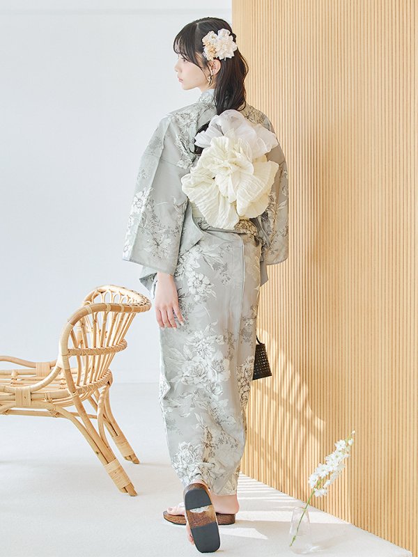 画像7: 【即日発送】クラシカルグレイッシュフラワー浴衣【浴衣３点セット 浴衣/帯/下駄】[YMT] (7)