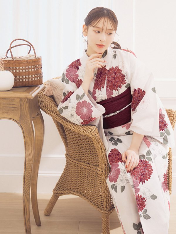 画像10: 【即日発送】紅色菊花柄浴衣【浴衣３点セット 浴衣/帯/下駄】[OF04] (10)