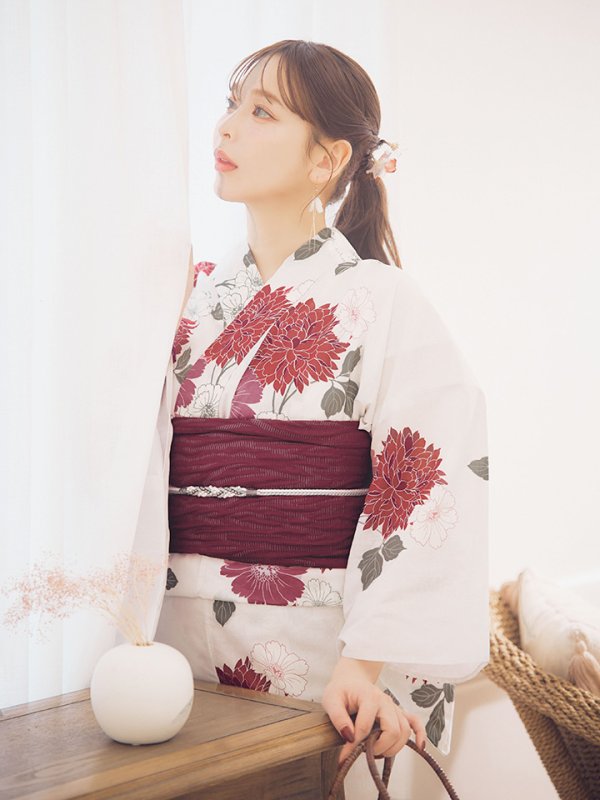 画像11: 【即日発送】紅色菊花柄浴衣【浴衣３点セット 浴衣/帯/下駄】[OF04] (11)