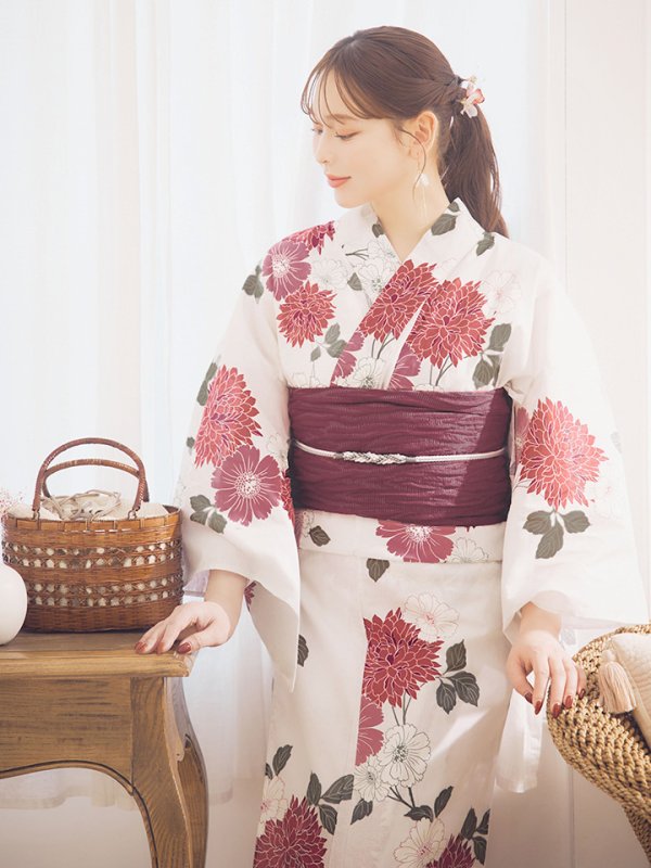 画像12: 【即日発送】紅色菊花柄浴衣【浴衣３点セット 浴衣/帯/下駄】[OF04] (12)