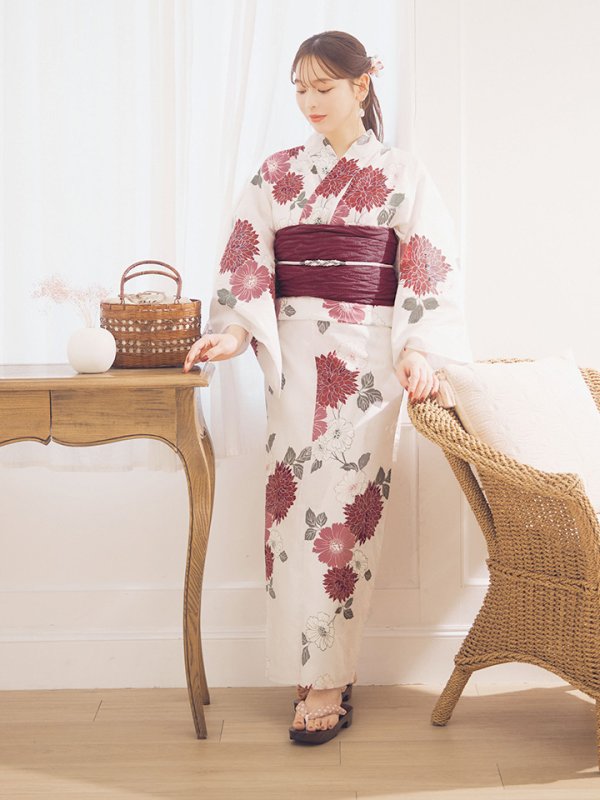 画像13: 【即日発送】紅色菊花柄浴衣【浴衣３点セット 浴衣/帯/下駄】[OF04] (13)