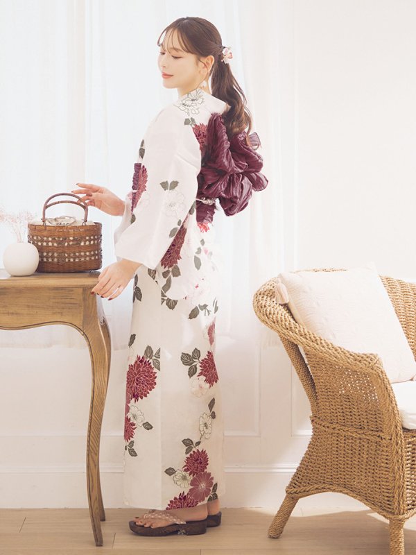 画像14: 【即日発送】紅色菊花柄浴衣【浴衣３点セット 浴衣/帯/下駄】[OF04] (14)