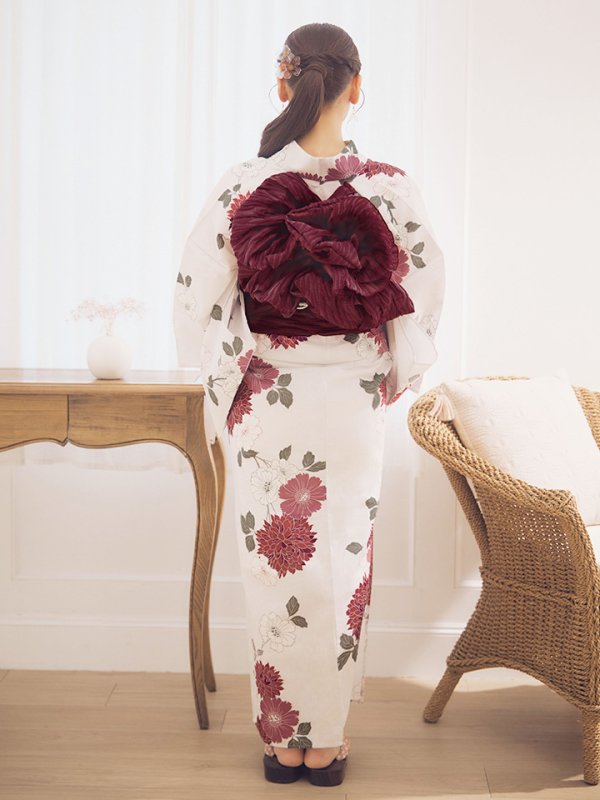 画像15: 【即日発送】紅色菊花柄浴衣【浴衣３点セット 浴衣/帯/下駄】[OF04] (15)