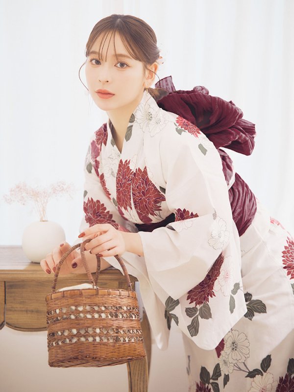 画像3: 【即日発送】紅色菊花柄浴衣【浴衣３点セット 浴衣/帯/下駄】[OF04] (3)