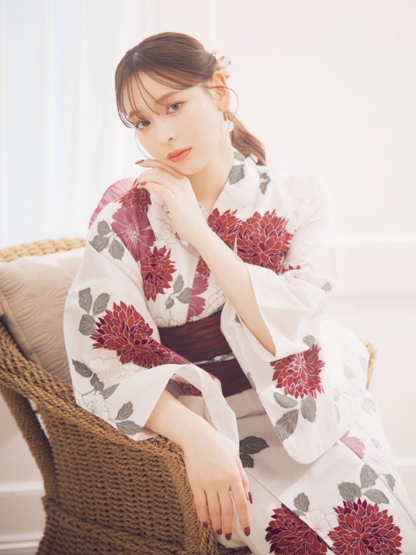 画像6: 【即日発送】紅色菊花柄浴衣【浴衣３点セット 浴衣/帯/下駄】[OF04] (6)