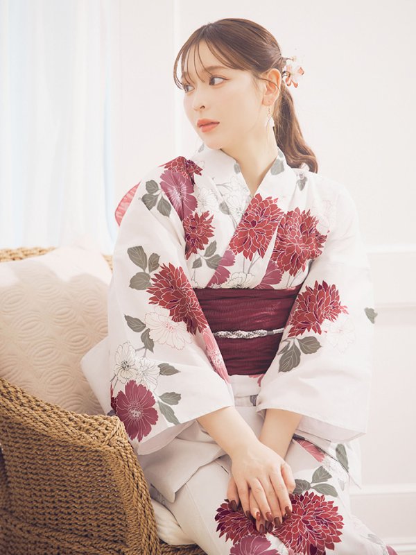 画像7: 【即日発送】紅色菊花柄浴衣【浴衣３点セット 浴衣/帯/下駄】[OF04] (7)