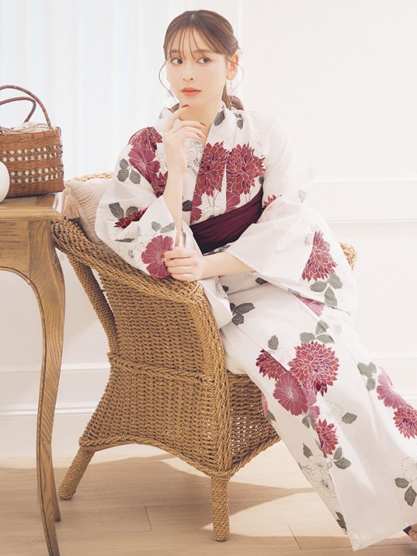 画像8: 【即日発送】紅色菊花柄浴衣【浴衣３点セット 浴衣/帯/下駄】[OF04] (8)