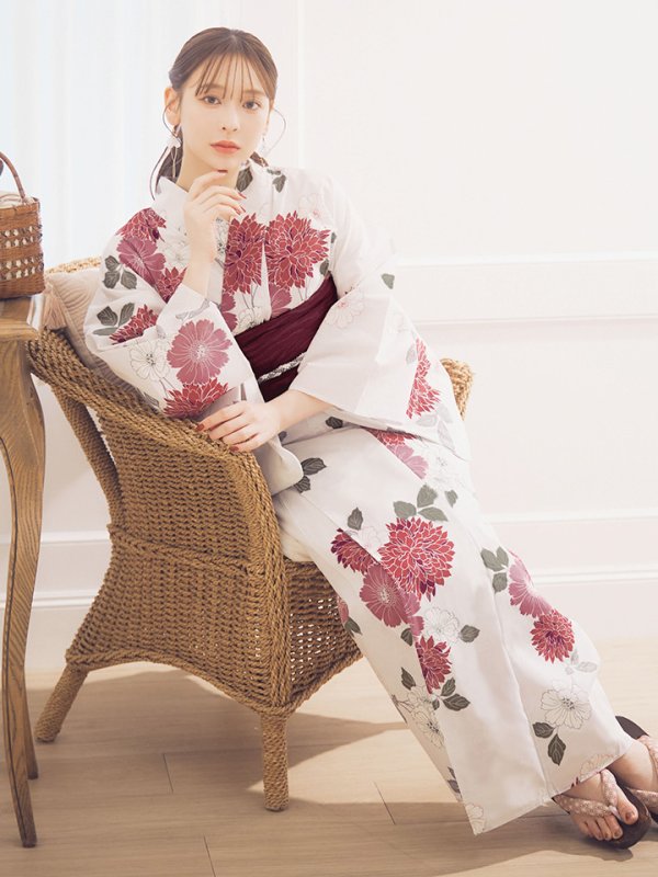 画像9: 【即日発送】紅色菊花柄浴衣【浴衣３点セット 浴衣/帯/下駄】[OF04] (9)
