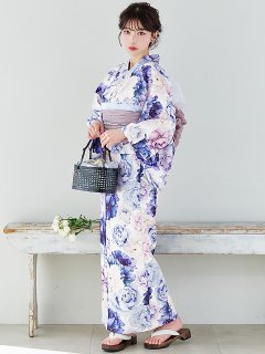 ブルーアイボリーピオニー浴衣