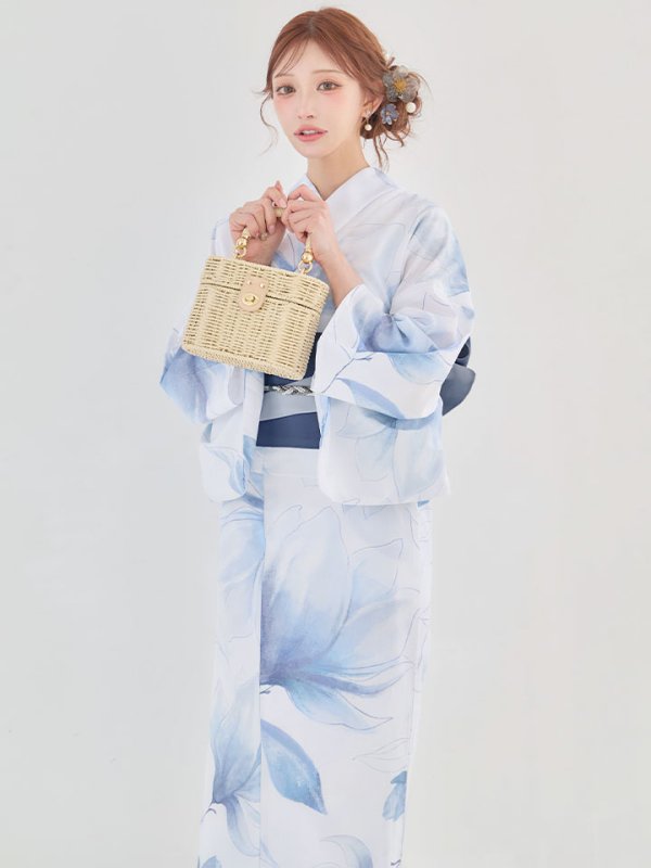 画像2: 送料無料！凛と咲く清涼蒼花浴衣【浴衣３点セット 浴衣/帯/下駄】[OF04]【予約 / 4月下旬発送予定】 (2)