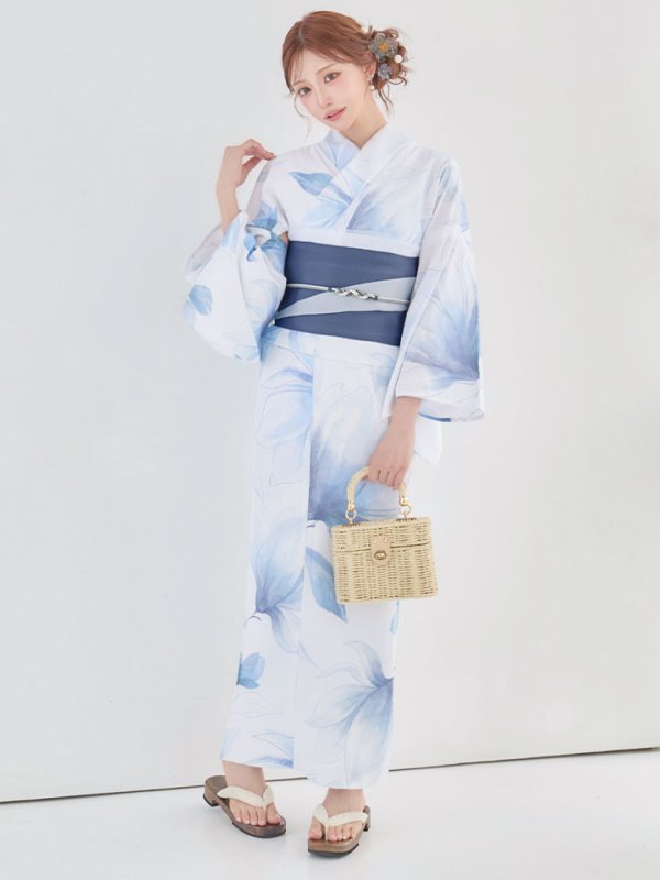 画像4: 送料無料！凛と咲く清涼蒼花浴衣【浴衣３点セット 浴衣/帯/下駄】[OF04]【予約 / 4月下旬発送予定】 (4)